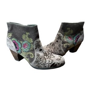 DESIGUAL Brown Floral Ankle Boots Size 9